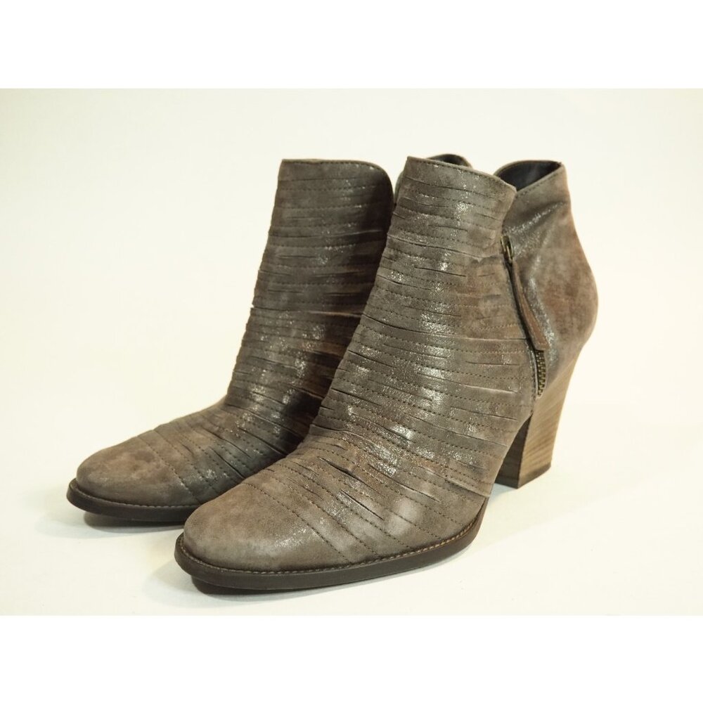 Paul Green Brown Textured Suede Metallic Bronze High Heel Ankle Boots, Size 7 US